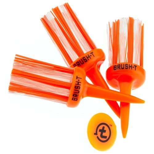 Brush T Bristle 2.4" Oversize Golf Tees - Orange - 3 Tees (w/ 3 Ball Markers)