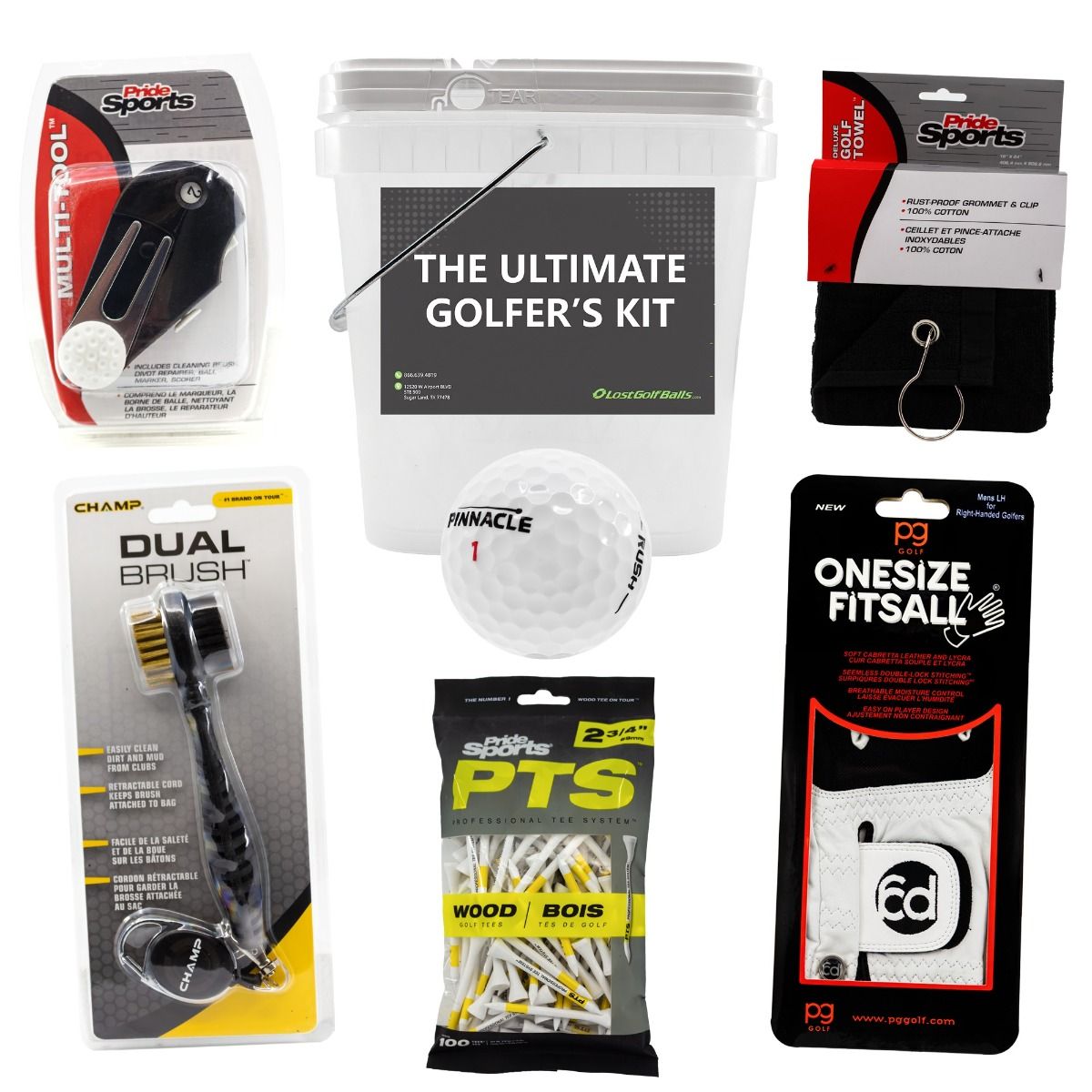 7-in-1 Ultimate Golfer's Kit with 2 Dozen Pinnacle Rush Pristine