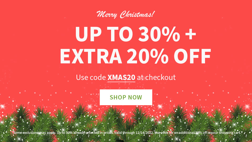 Christmas Sale + Extra 20% off with code xmas20 at checkout, code expires 12/14/2022