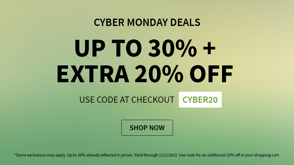 Cyber Monday Sale + Extra 20% off with code CYBER20 at checkout, code expires 12/2/2022